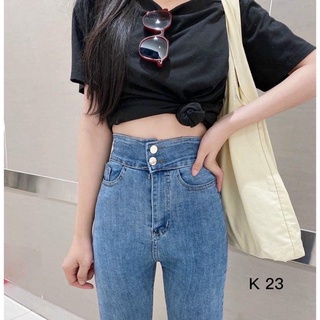 quần jeans ôm cạp cao 2 cúc co dãn