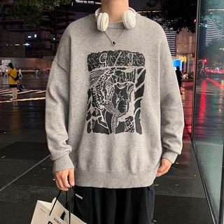 Áo sweater dệt kim dáng rộng in họa tiết thời trang thu đông trẻ trung dành cho nam