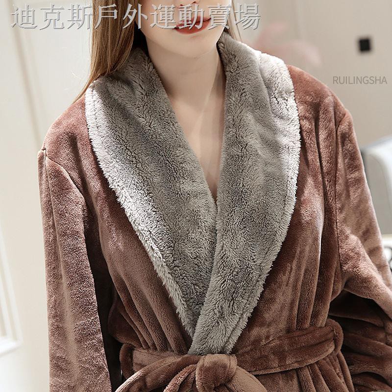 Áo Choàng Tắm Dáng Dài Vải Flannel Lông Cừu San Hô Thời Trang Mùa Đông Cho Nữ