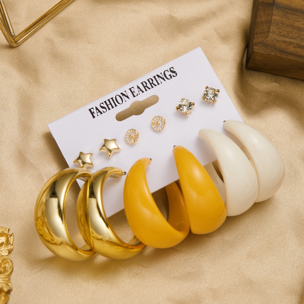 Set 5 đôi bông tai RINHOO hình tròn/ hình bướm thời trang cho nữ