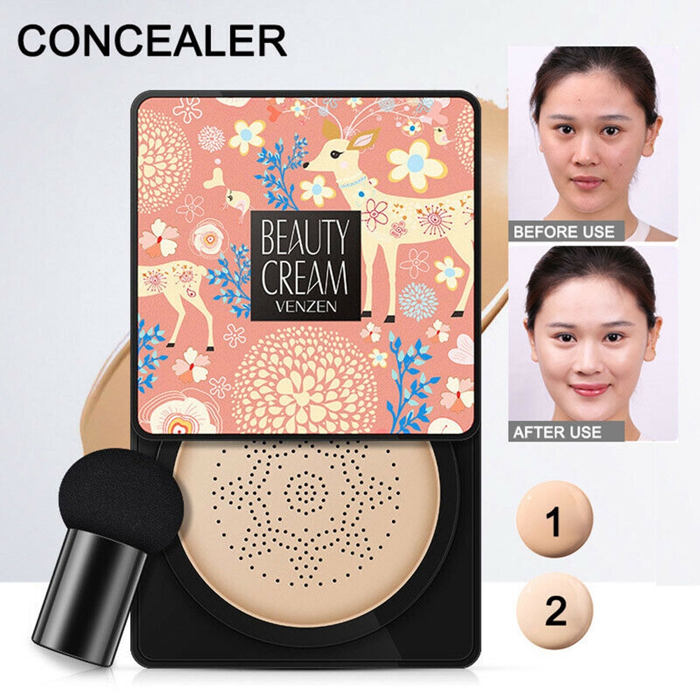 (hàng Mới Về) Kem Bb Dạng Air Cushion Chống Thấm Nước Che Khuyết Điểm Làm Sáng Da Kèm Mút Trang Điểm Hình Nấm