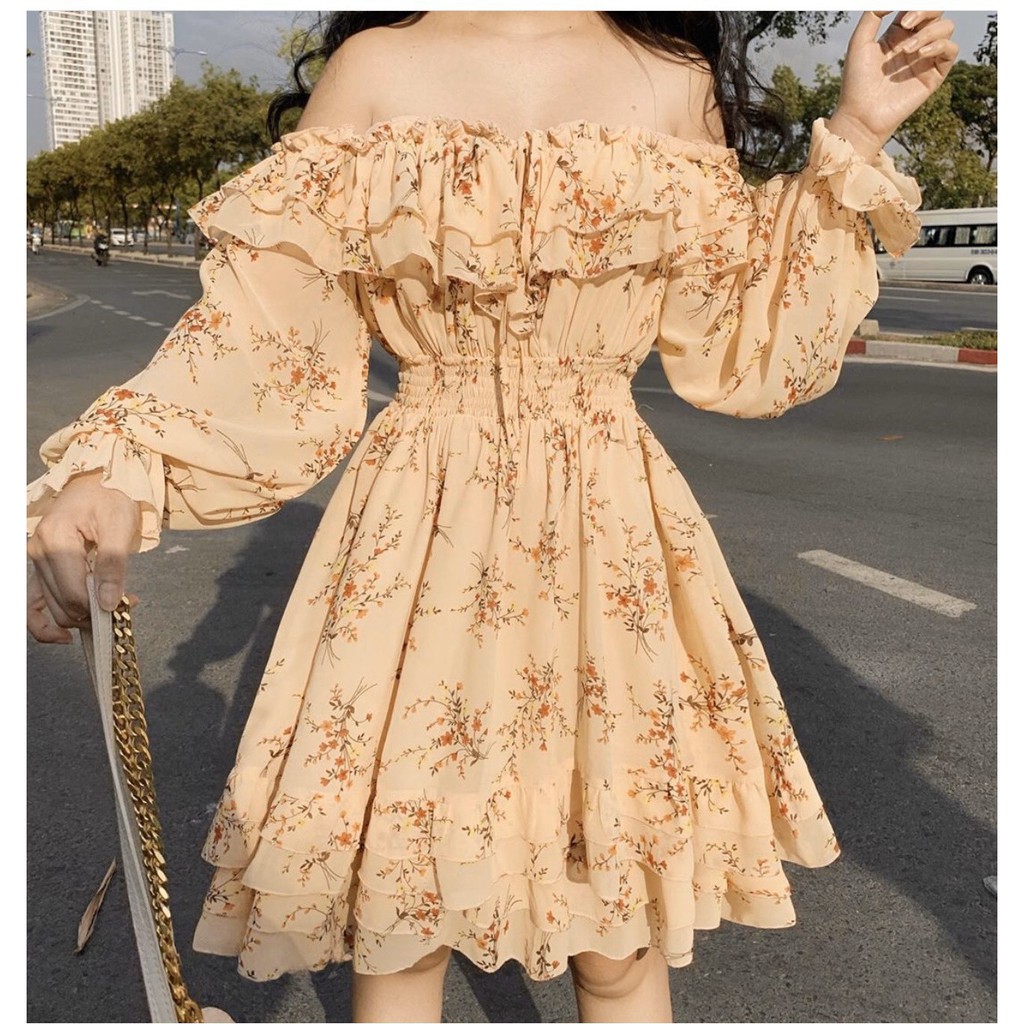 [Mã SKAMA06 giảm 8% tối đa 50K đơn 250K] [FREESHIP] ĐẦM HOA TRỄ VAI BÈO TẦNG CAM | BigBuy360 - bigbuy360.vn