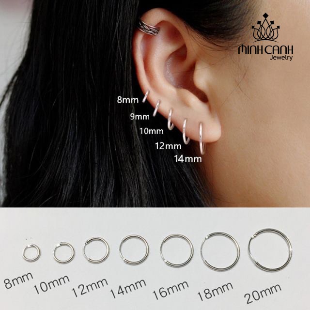 Khuyên Tai Bạc Tròn Trơn Basic Nhiều Size 12 mm 14mm 16mm 18mm 20mm - Minh Canh Jewelry