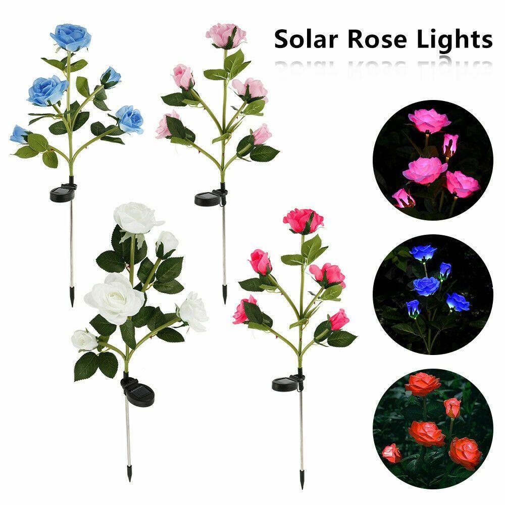 LONTIME 5 Heads Colorful Flower LED Lamp 5 Heads Landscape Lamps Rose Solar Lights Realistic for Garden Patio Yard Pathway Waterproof Lawn Decoration Outdoor Decorative Light/Multicolor