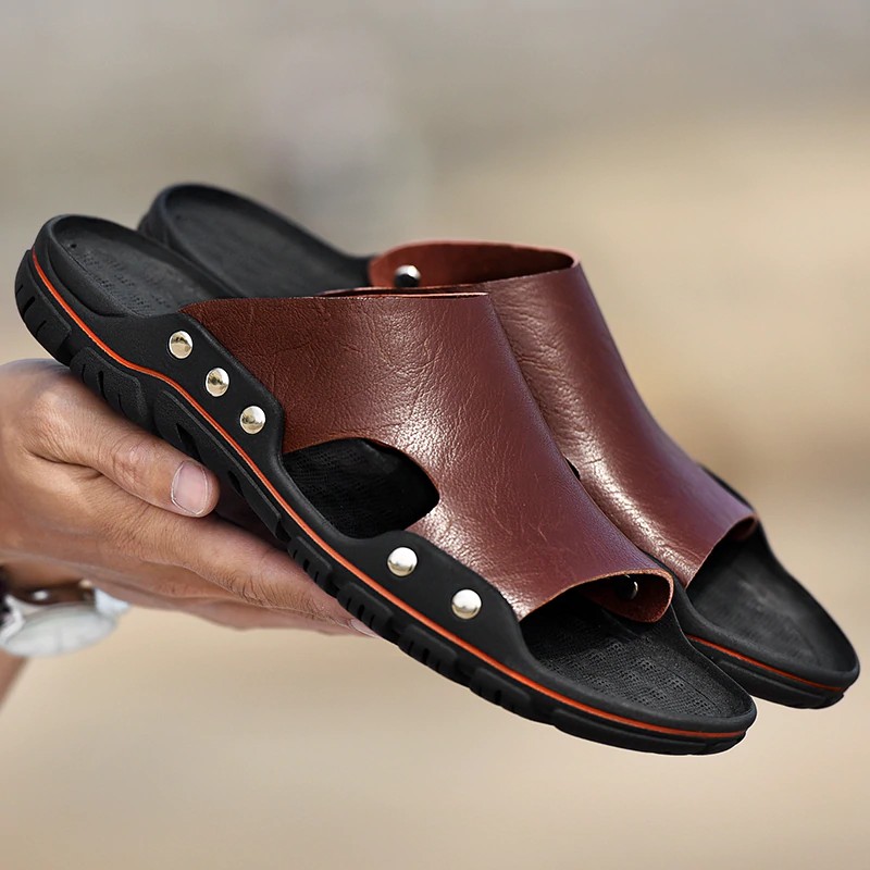 Dép da thoáng khí mát xa chân cao cấp cho nam