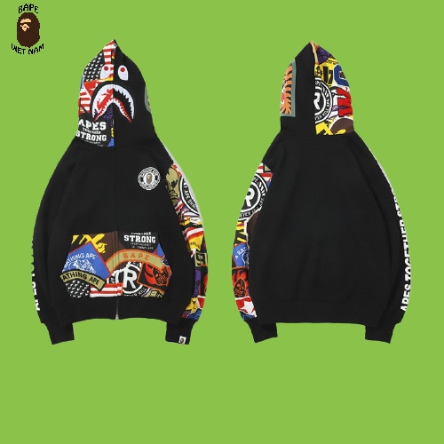 Jacket Bape Shark Phối họa tiết tay fullzip , Áo khoác Hoodie Bape Cá Ngáo