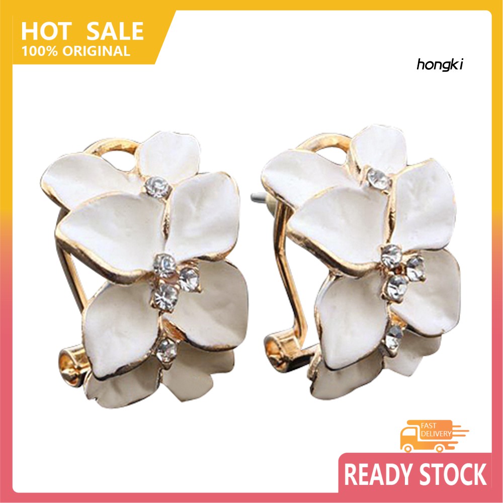 Bông Tai Hình Hoa Trắng Đính Đá Sang Trọng Cho Nữ