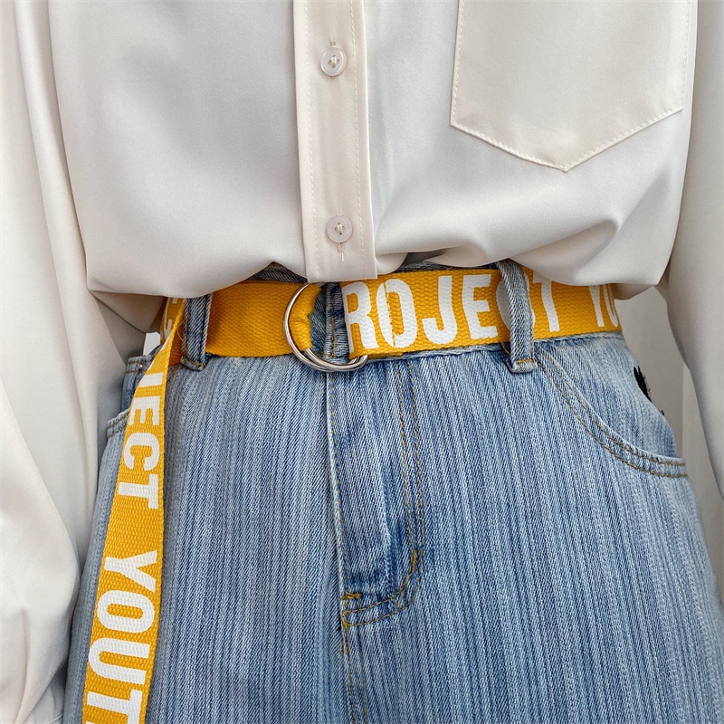 Dây Thắt Lưng Vải canvas Hai Vòng Khóa In Chữ Phong Cách Hàn Quốc Thời Trang Cho Nam Và Nữ