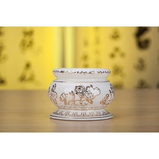 Lư hương-bát nhang sành trắng hoa sen