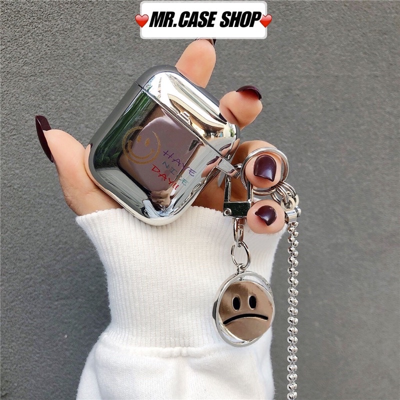 Case Airpods 1/2 /Pro Vỏ Ốp Tai Nghe Hình Mặt  Cười Tráng Gương Kèm Móc khoá - Mr.Case AirPods