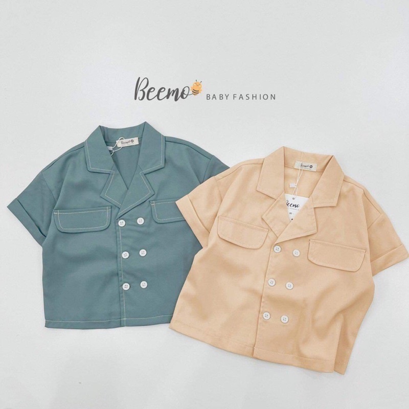 Sét sơ mi cổ vest beemo 2 màu cho bé trai từ 9-23kg-chất liệu thô hàn cao cấp