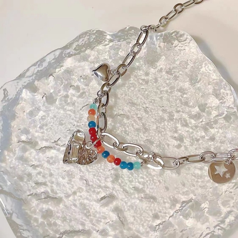 Vòng cổ AHELLOGIRL chuỗi xích phối hạt nhiều màu thời trang cá tính cho nữ