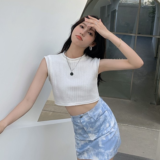 QADCOL  Áo dệt kim không tay phong cách Hàn Quốc cho nữ