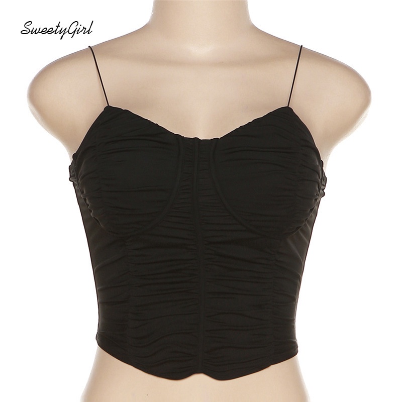 Áo Tank Top Hai Dây Cổ Tròn Khoét Sâu Eo Thấp Màu Đen Trơn Thời Trang 2022 Quyến Rũ Cho Nữ