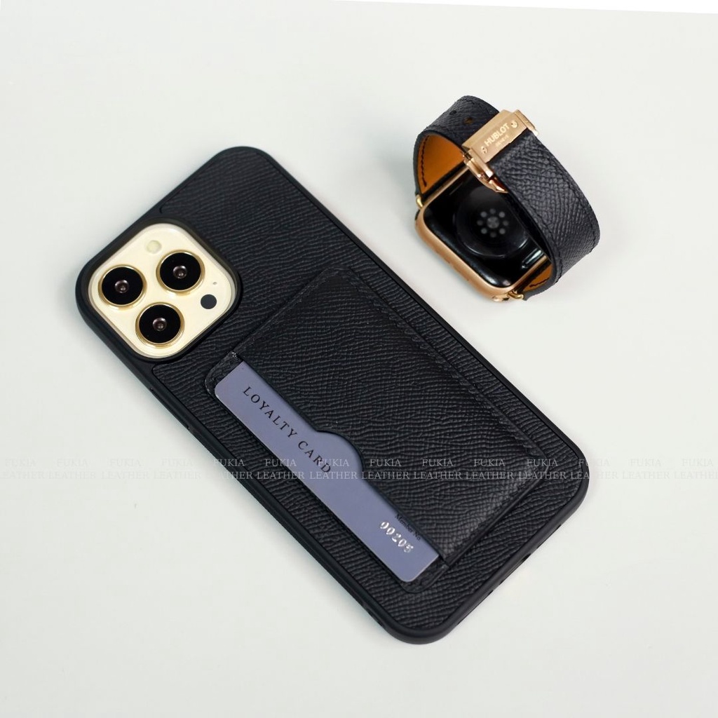 Ốp da thủ công Epsom một ngăn thẻ dựng ngang dành IPhone 14/14Plus/14Pro/14Promax/13/13Pro/13Promax/12Promax ODTC119