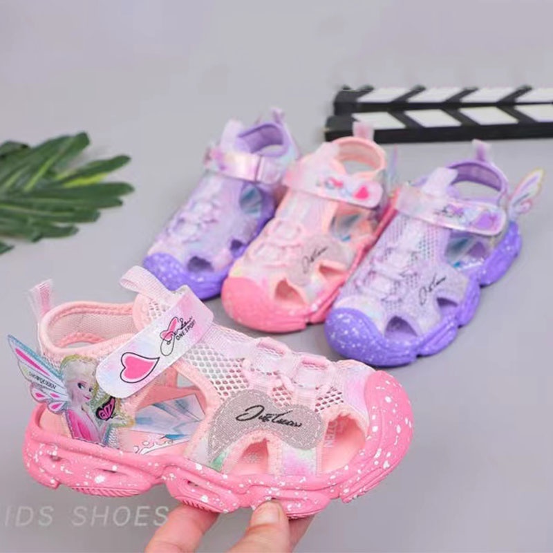 Xăng đan Đế Mềm Chống Trượt Thoáng Khí Đính Đèn LED Dạ Quang Thời Trang Cho Bé Gái