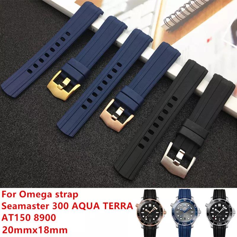 Dây Đeo Đồng Hồ Bằng Cao Su Silicon 20mm Màu Xanh Dương/Đen Cho Omega band Seamaster 300 AQUA TERRA AT150 8900