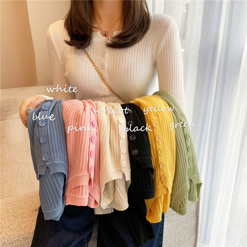 Áo Dệt Kim Tay Dài Cổ Tròn Màu Trơn Dễ Phối Đồ
