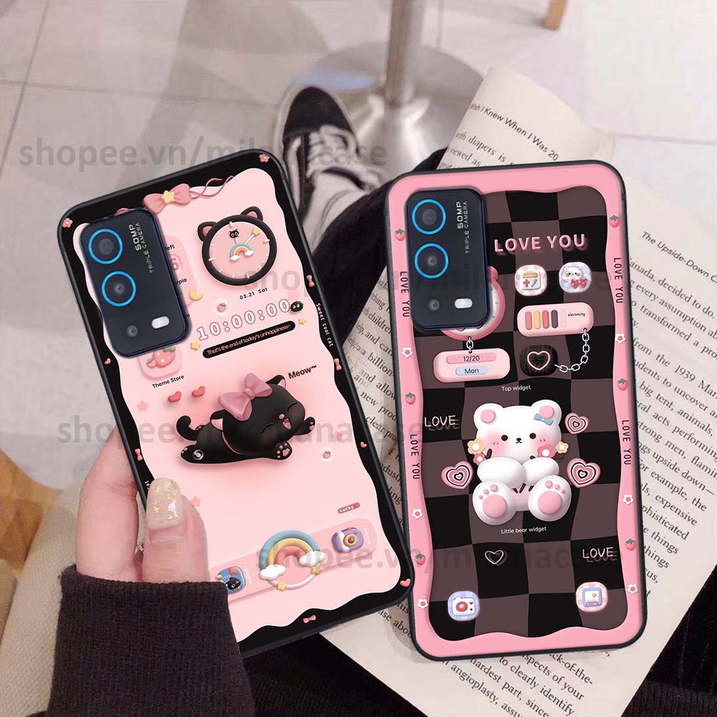 Ốp Oppo A54 / A55 hình đồng hồ icon gấu mèo cute cực dễ thương ngộ nghĩnh