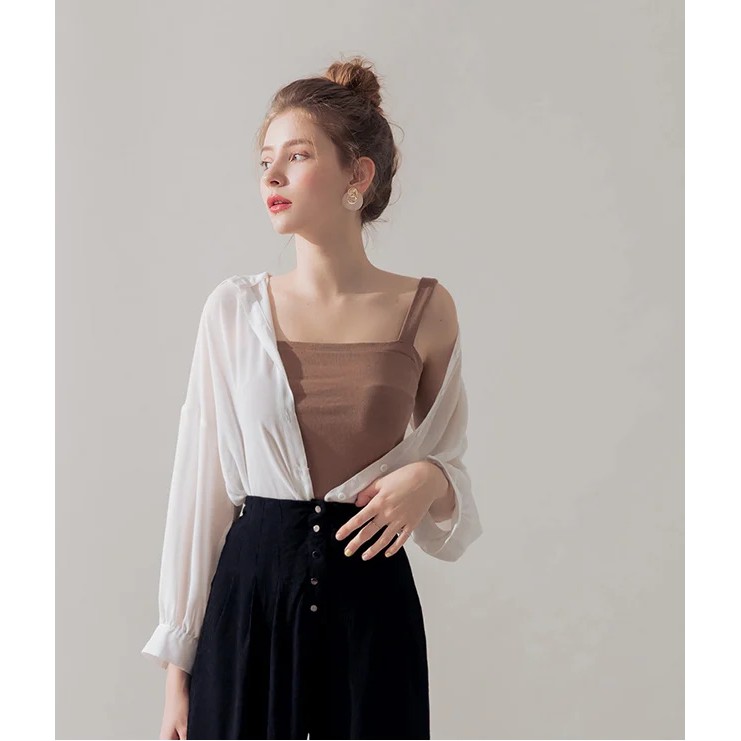 [Mã WABRM50 giảm 15% đơn 99k] Áo 2 dây sọc gân cổ vuông tối giản nữ Air Space 2010121006 | BigBuy360 - bigbuy360.vn