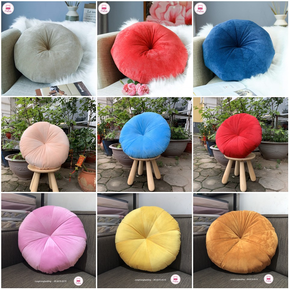 Đệm Ngồi Bệt HOMIES Bí Ngô Hình Tròn Kiểu Dáng Sang Trọng, Bông Trắng Cực Êm ( 45cm x 45cm)