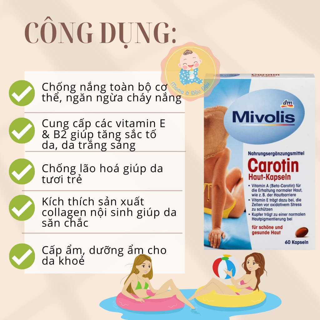 [CHÍNH HÃNG][ĐỨC] VIÊN UỐNG CAROTIN MIVOLIS C.H.Ố.N.G N.Ắ.N.G, S.Ạ.M D.A - MẪU MỚI NHẤT DATE XA 2024