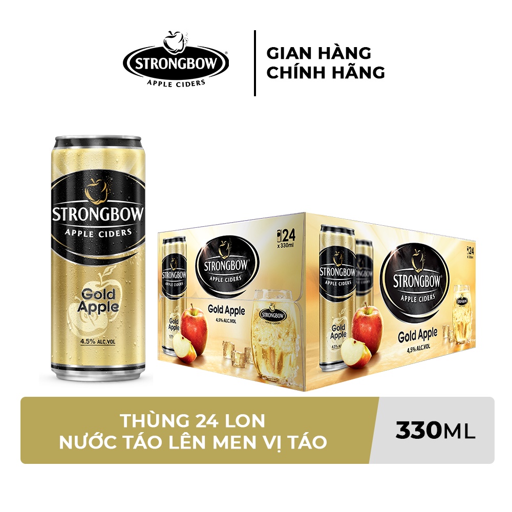 GIAO NHANH HCM - Thùng 24 lon nước táo lên men Strongbow Vị Táo Nguyên bản 330ml/lon