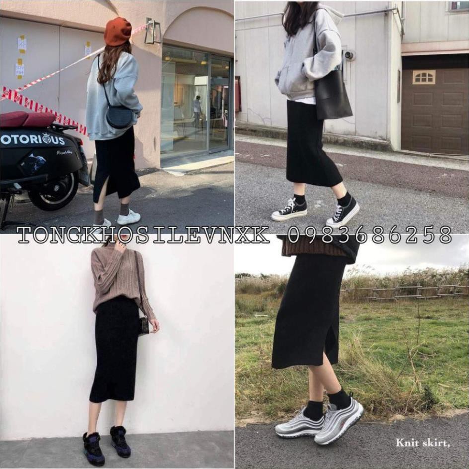 CHÂN VÁY LEN TĂM MIDI DÁNG DÀI - CHÂN VÁY XẺ TÀ ULZZANG - (Sp sẵn)