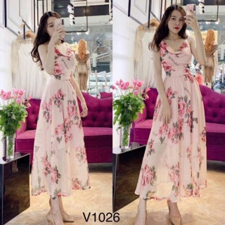 Đầm maxi cổ đỗ 2 dây siêu xinh