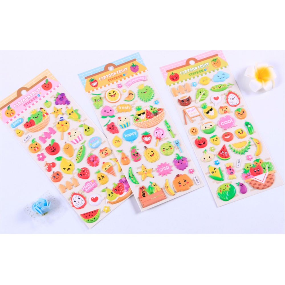 Sticker 3D chống thấm hình dạng TRÁI CÂY FRUITS  dán cho bé đồ chơi dán giải trí trái cây vui vẻ