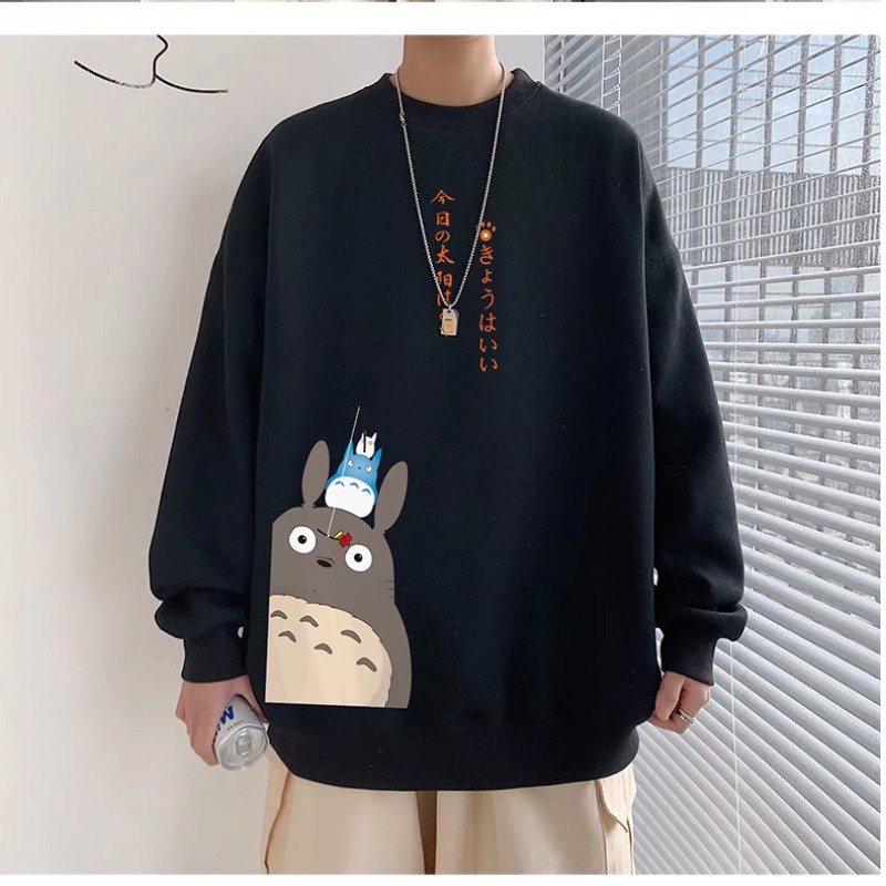 Áo Sweater Cổ Tròn Tay Dài In Hoạt Hình Totoro Cỡ Lớn M-8XL Thời Trang Thu Đông Cho Nam Và Nữ