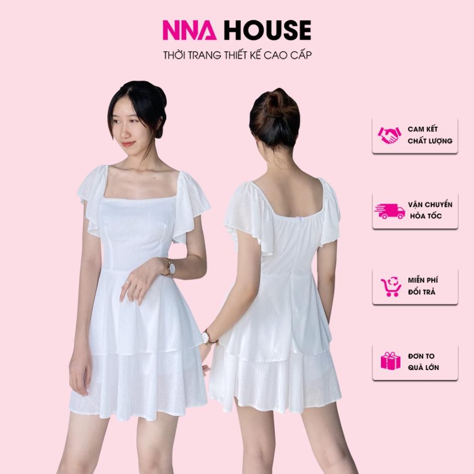 Váy thiết kế tiểu thư - Đầm cao cấp cổ vuông dáng xòe 2 tầng NNAHOUSE Mã NA209