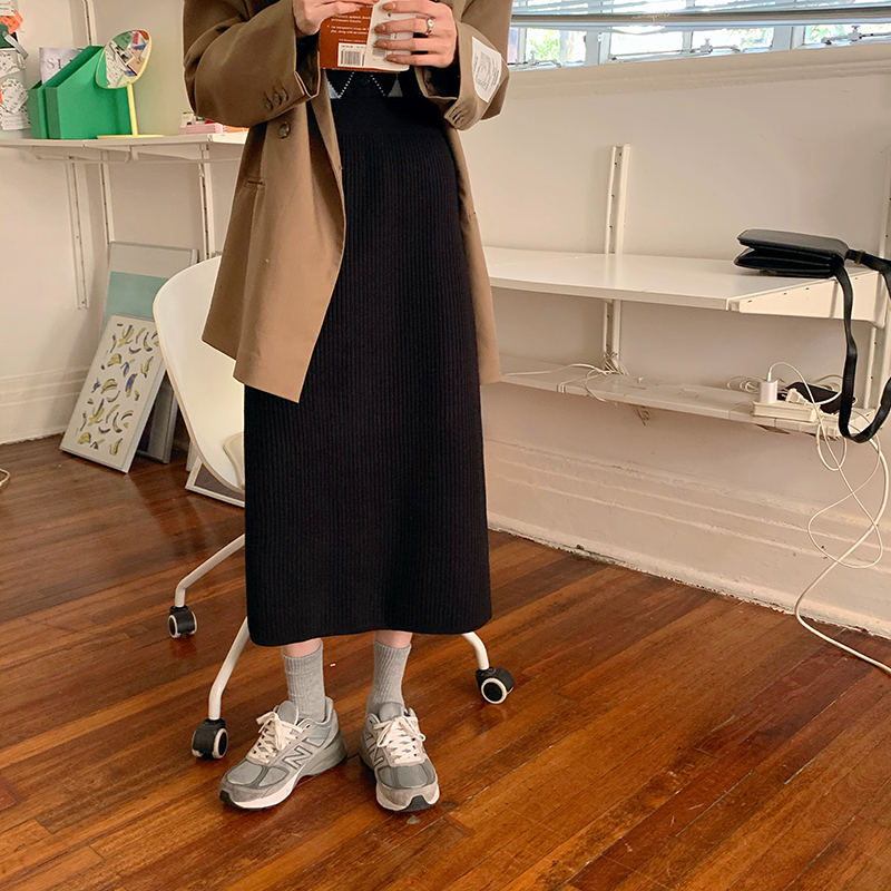 283601 |Màu Đen| Chân Váy Lửng Dệt Kim Co Giãn Thời Trang Dành Cho Nữ