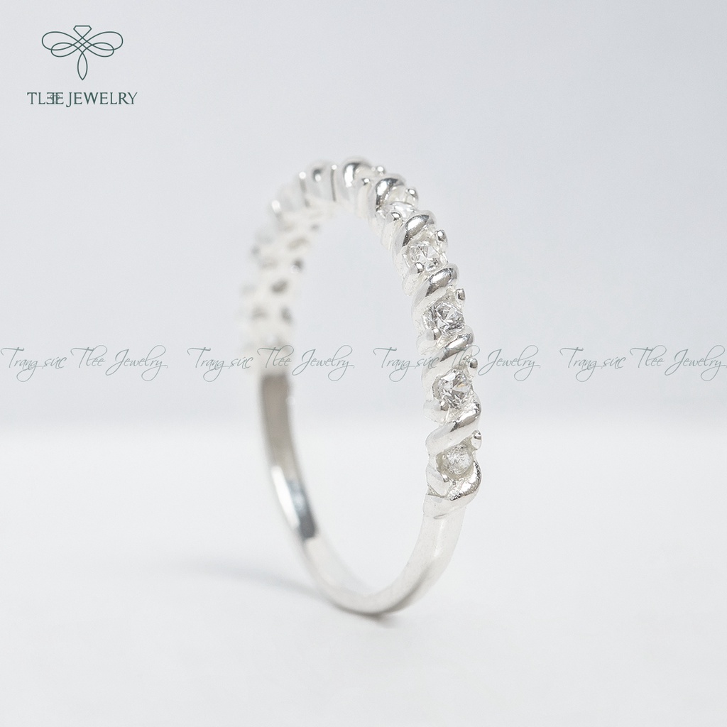 Nhẫn bạc nữ TLEE nạm đá viền bao xoắn cá tính NCJ A0166