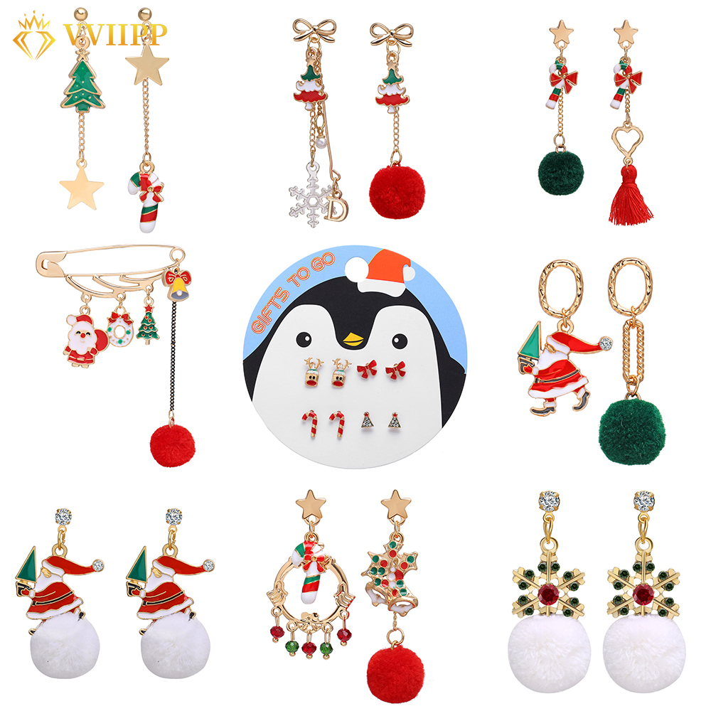 Bộ Bông Tai Và Ghim Cài Áo Chủ Đề Giáng Sinh Phong Cách Hàn Quốc