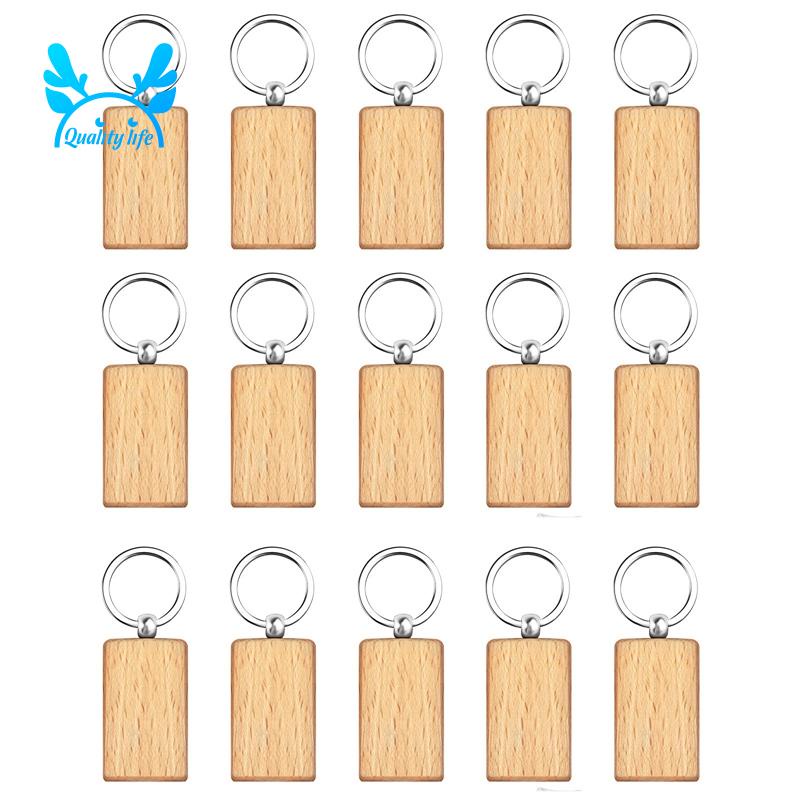 Set 15 Móc Khóa Gỗ Tự Nhiên Hình Chữ Nhật