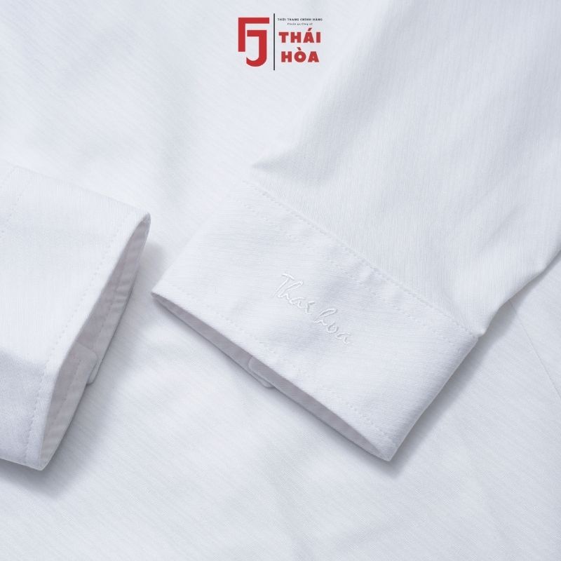 Áo sơ mi trắng nữ cao cấp công sở hoạ tiêt chìm tay dài nút ẩn sợi tre Thái Hoà 772-01-02