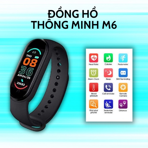 Vòng đeo tay thông minh M6 đo quãng đường, bước chân, lượng calo, nhịp tim, đổi được hình nền. BH chính hãng.