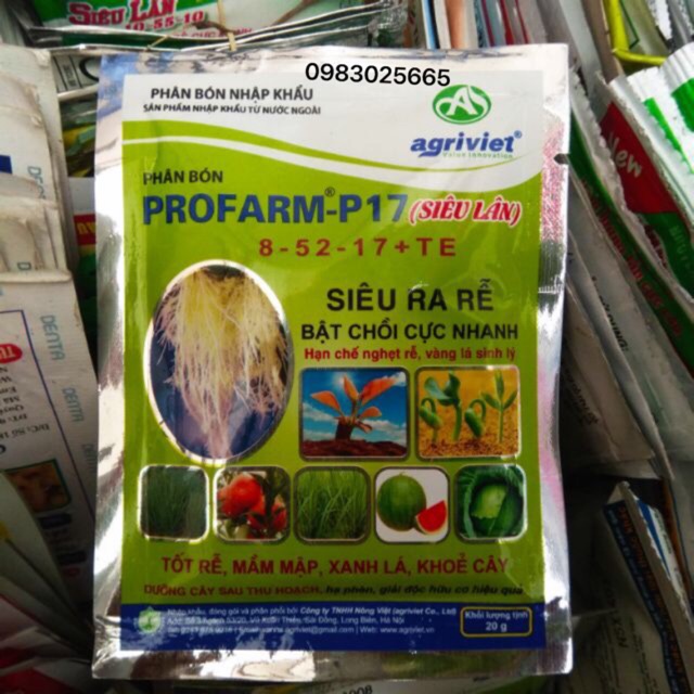 Phân bón siêu lân Profarm P17 kích rễ, làm dày lá, gói 20gr
