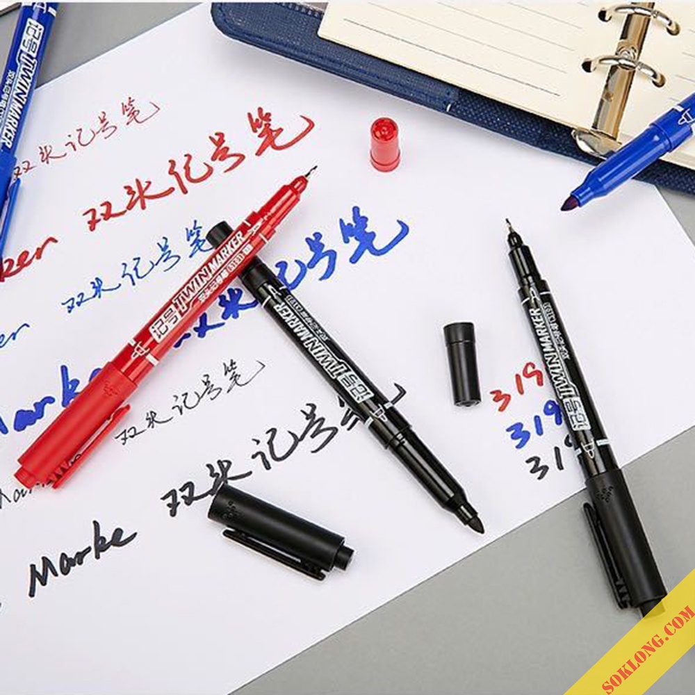 Bút viết 2 đầu marker đi nét line, bút viết vẽ sketch Aihao 3191 mực đen/ xanh/ đỏ