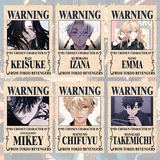 Image of [ Minimal Pesan 10 Lembar ] Poster Tokyo Revengers Warning Anime Mikey Draken Takemichi Baji Kazutora - Size A4+A5