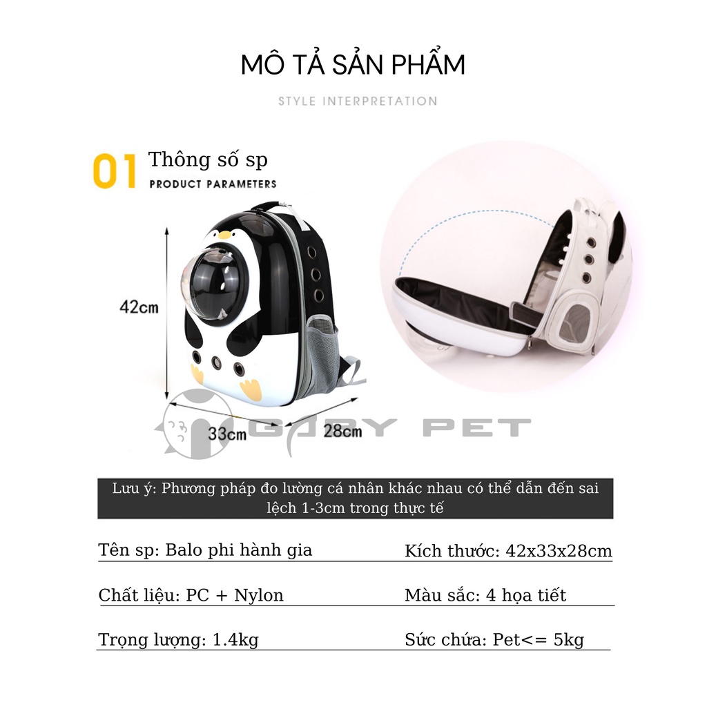 Balo Mèo Kiểu Dáng Phi Hành Gia Gaby Pet, Chất Liệu Nhựa ABS Bền Nhẹ