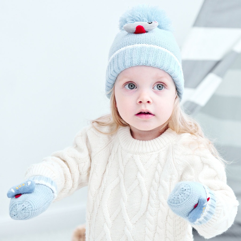 Haha Bộ Găng Tay Và Mũ Len Dệt Kim Giữ Ấm Mùa Đông Cho Bé