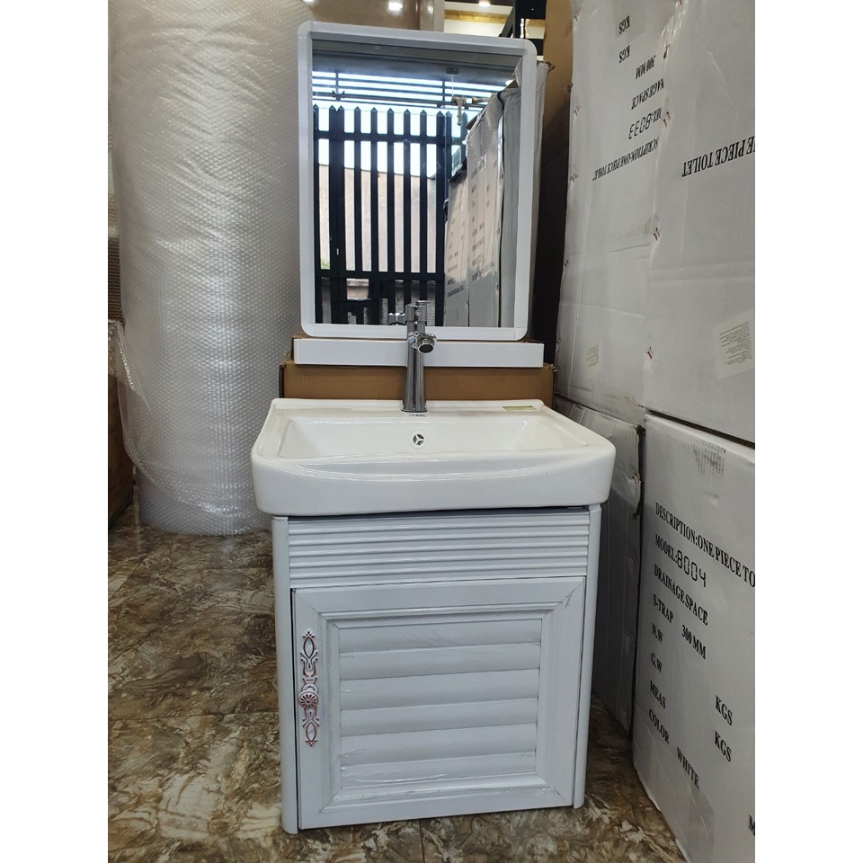 Tủ chậu gương lavabo rửa mặt mini nhôm màu trắng cao cấp nhỏ gọn sang trọng tiện lợi Life Home