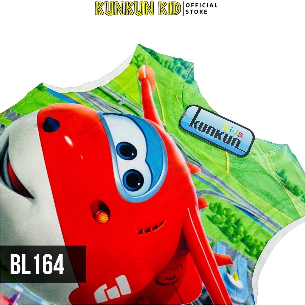 Quần áo bé trai Thun lạnh size đại từ 10kg - 40kg in 3d hình super wings Kunkun Kid BL164- Đồ bộ trẻ em cao cấp