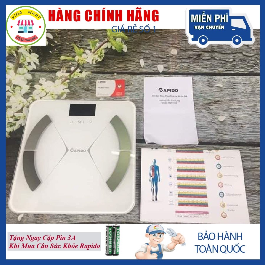 Cân Điện Tử Rapido RSF-02S. Cân Sức Khoẻ Đo Được 8 Chỉ Số Cơ Thể , Bảo Hành 6 Tháng Toàn Quốc ( SP002266)