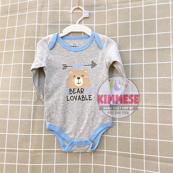 [Freeship + Hoàn xu 30k] Bodysuit Body Chip Cotton D.Duck Xám Gấu I Am Unbearably Lovable Viền Xanh Tay Dài | BigBuy360 - bigbuy360.vn