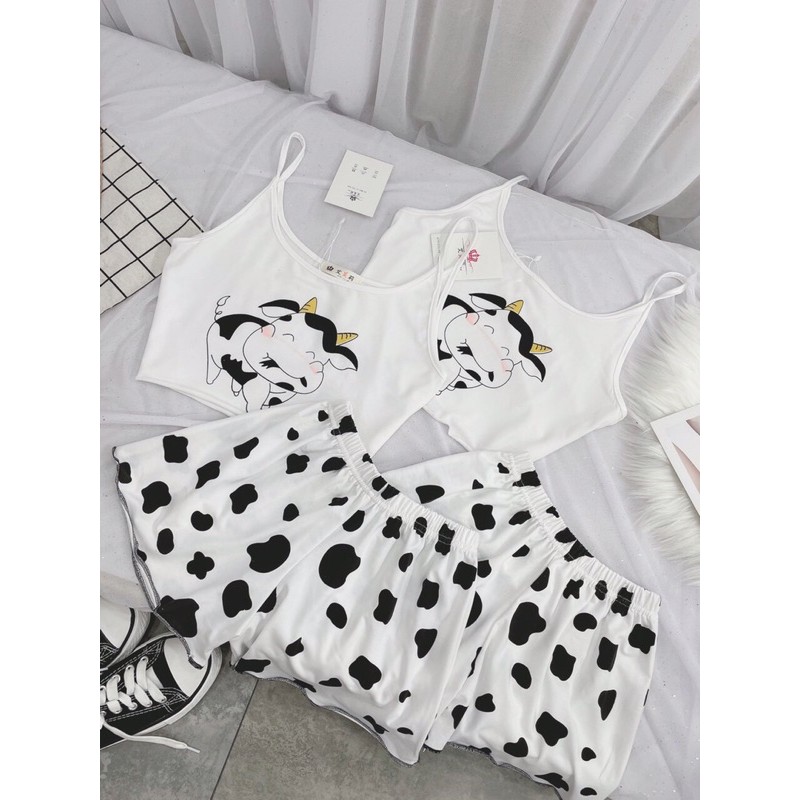 🌈 Bộ ngủ bò sữa chất cotton quảng châu 4 chiều mịn bán shop 💕