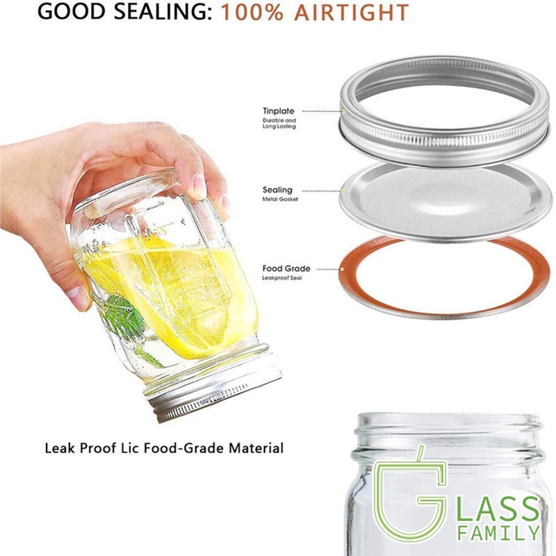 Set 12 Nắp Đậy Lọ Mason 70mm / 86mm Màu Bạc Có Thể Tái Sử Dụng