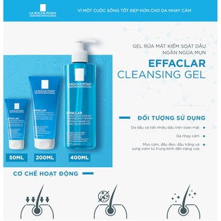 GEL RỬA MẶT KIỂM SOÁT DẦU LA ROCHE - POSAY EFFACLAR GEL 200ML & 400ML
